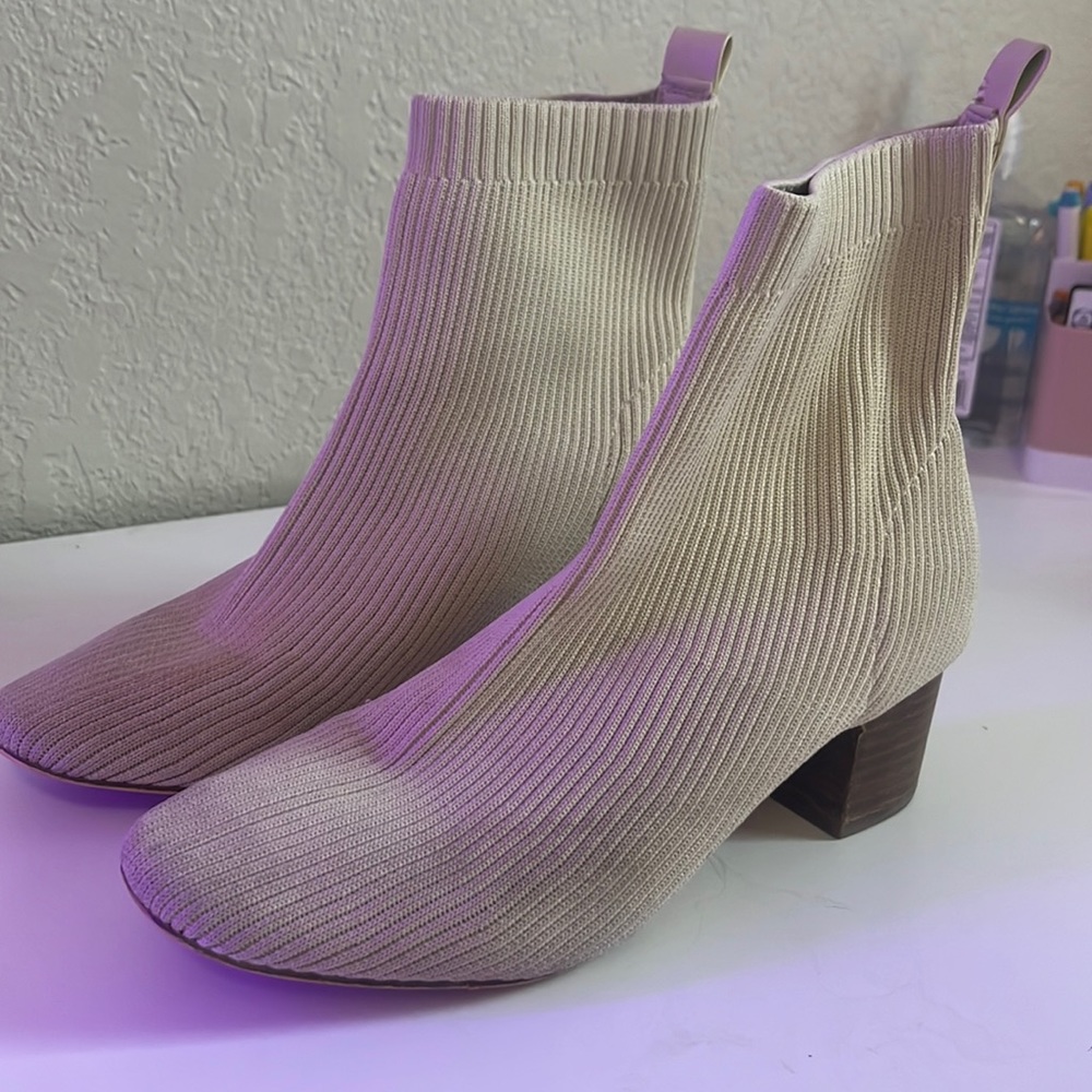 Cream ankle high boots